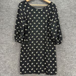 Moa Moa Dress Women M Medium Black Floral Shift Midi 3/4 Sleeve Casual Pullover